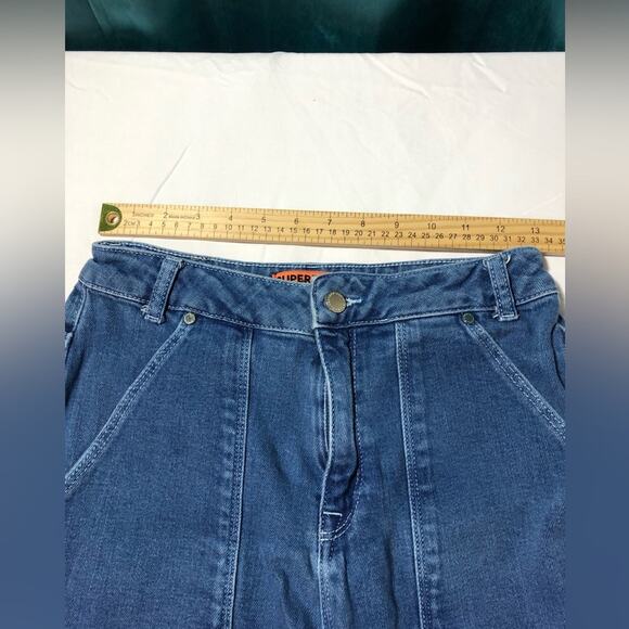 Superdry womens 26 wide leg cargo utility cropped jeans baggy pockets light wash - Picture 8 of 15